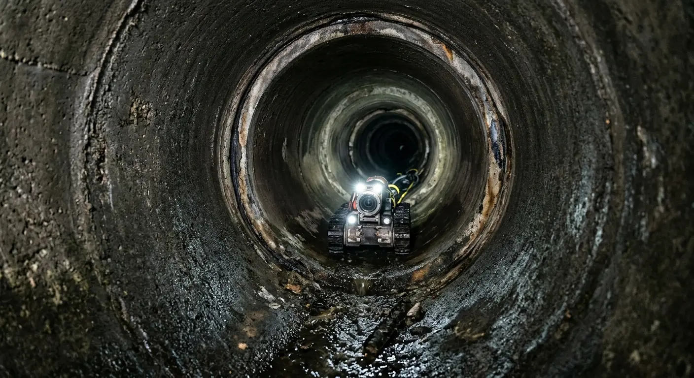 Robotic sewer camera inspecting pipe interior for Sewer Line Cleaning in Lackawaxen